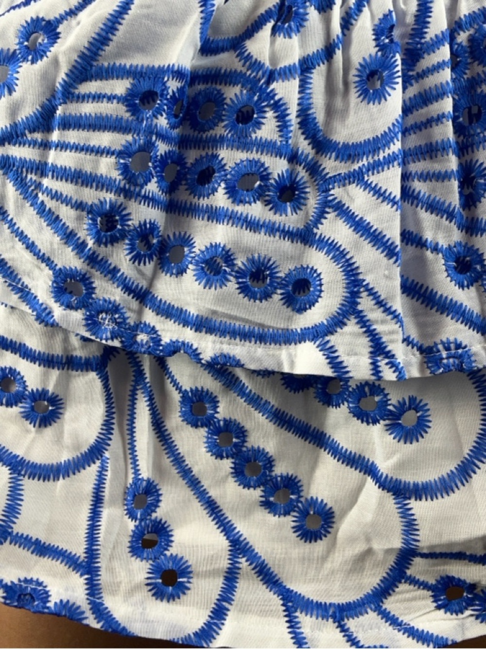 Hello Molly One Shoulder Mini Dress Size XS White Blue Embroidered Ruffle - Picture 10 of 11